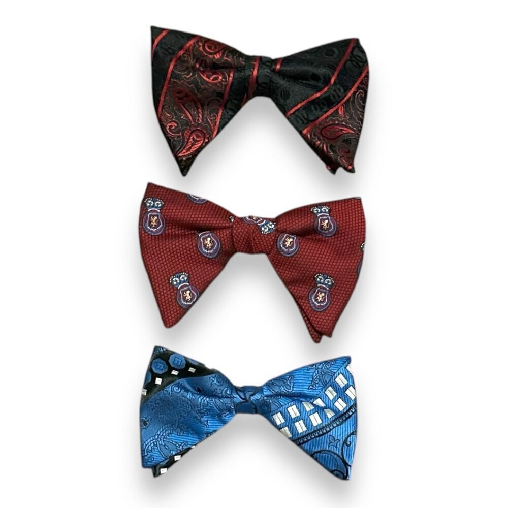 Lot of 3 Vintage Bow Ties Red Black Blue Retro Formal Cocktail Colorful